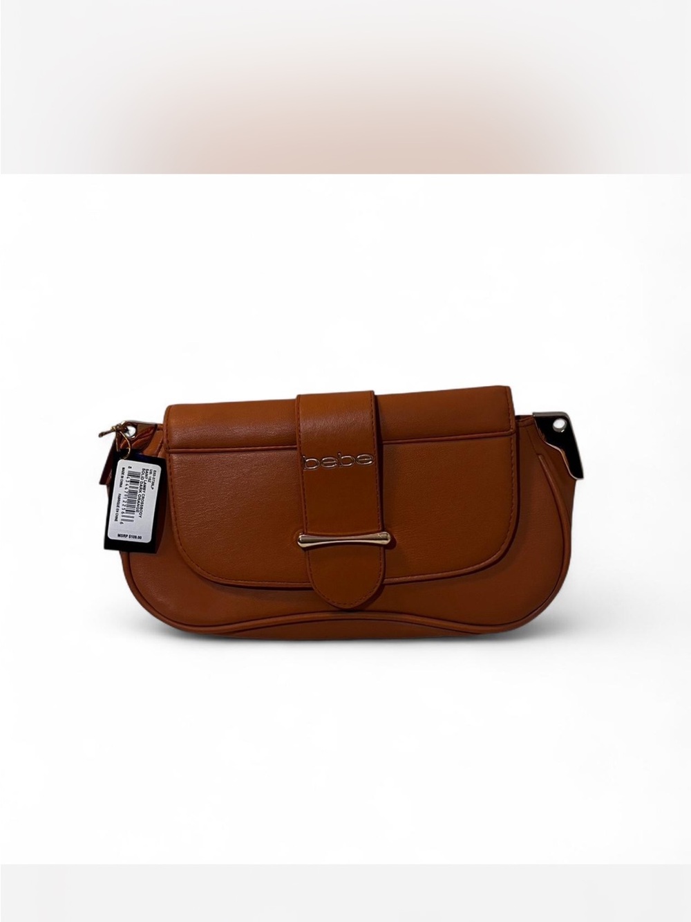 BEBE LAME Brown Leather Crossbody Clutch